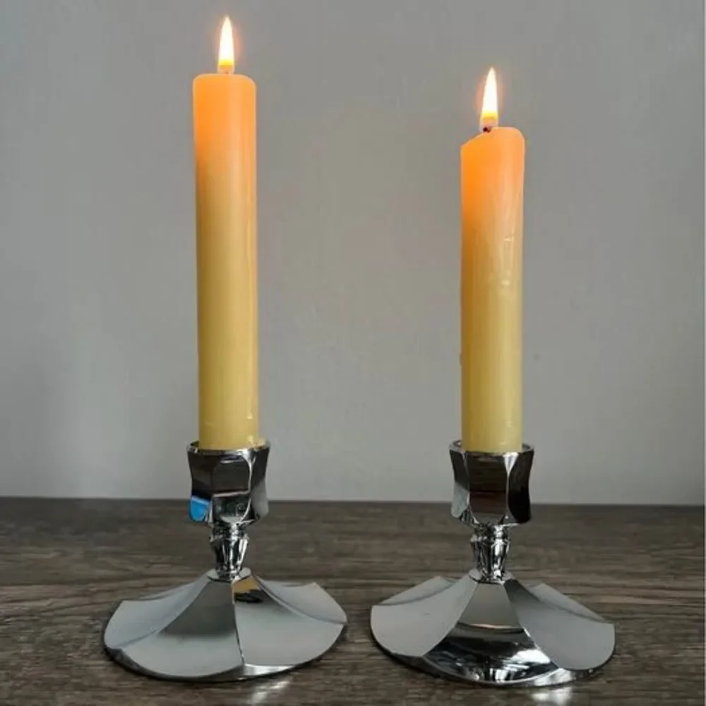 Pair of Vintage Silver-colored Metal Candle Holders